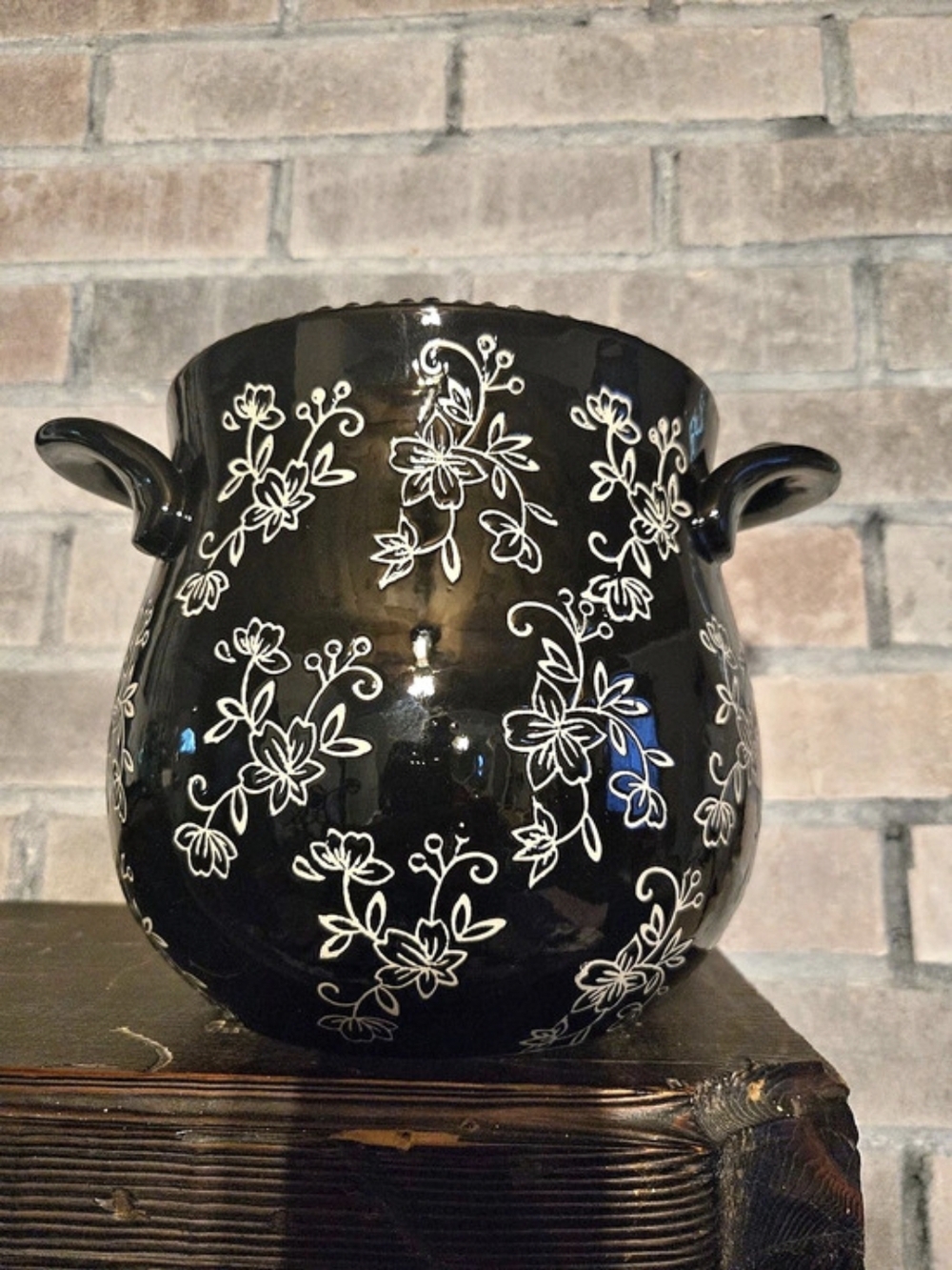 Large temp-tations Floral Lace Ceramic Utensil Crock